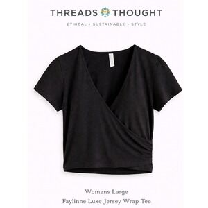 Threads 4 Thought Womens Faylinne Luxe Jersey Wrap Tee Black Surplice Neck Large